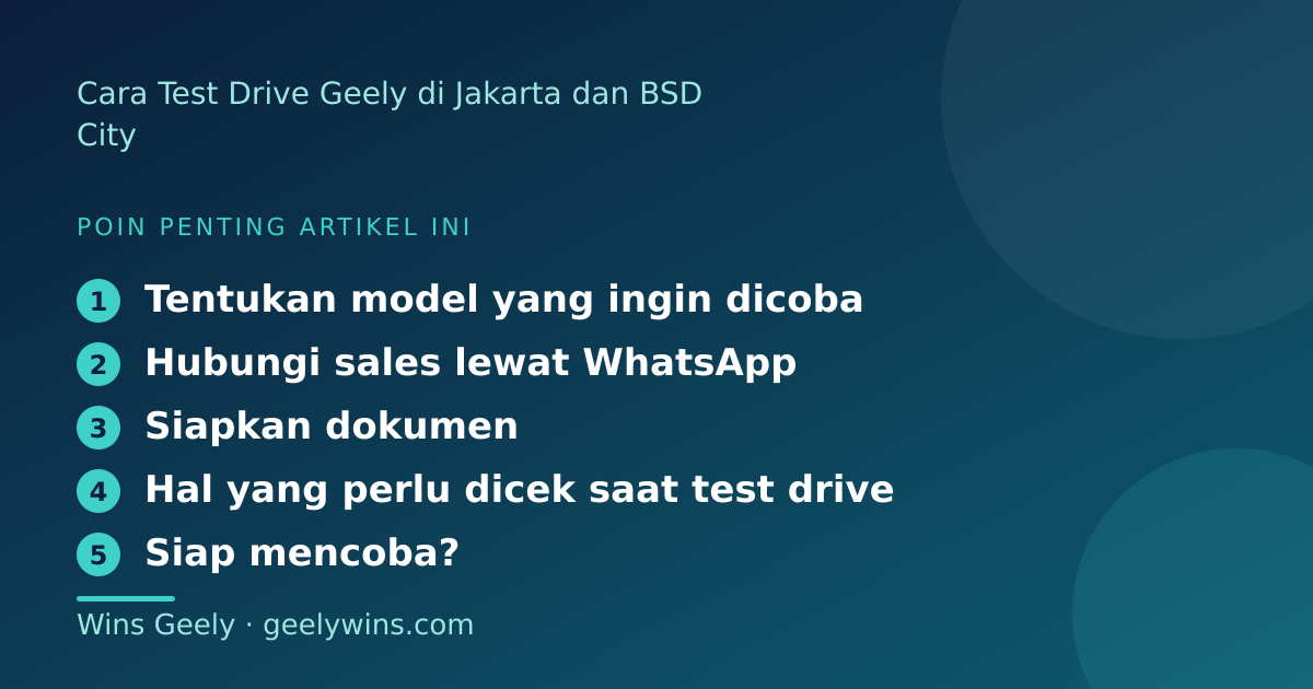 Ilustrasi poin penting: Cara Test Drive Geely di Jakarta dan BSD City