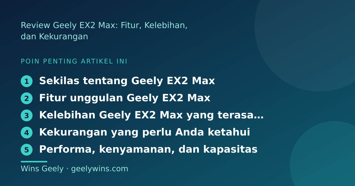 Ilustrasi poin penting: Review Geely EX2 Max: Fitur, Kelebihan, dan Kekurangan
