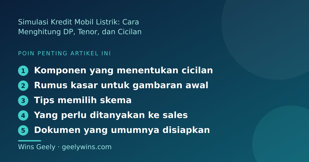 Ilustrasi poin penting: Simulasi Kredit Mobil Listrik: Cara Menghitung DP, Tenor, dan Cicilan