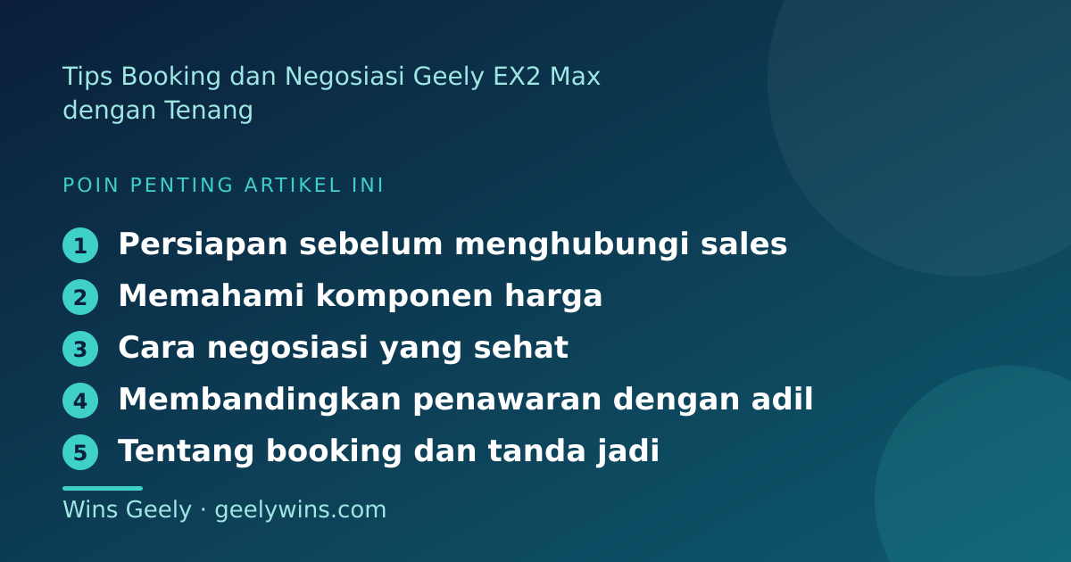 Ilustrasi poin penting: Tips Booking dan Negosiasi Geely EX2 Max dengan Tenang